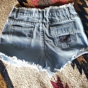 Women's High Rise Denim Shorts with Emblem